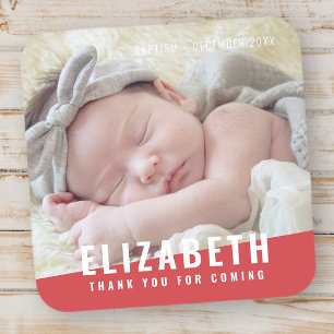 Baptism Simple Modern Bright Colour Photo Thank Yo Square Sticker