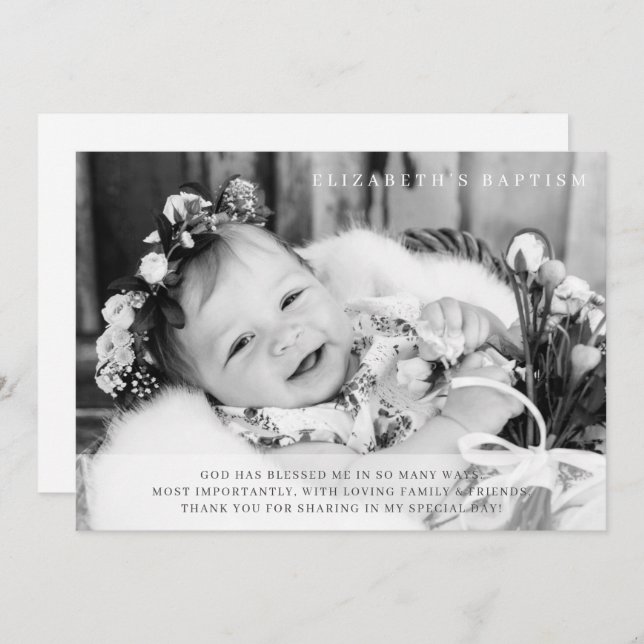 Baptism Simple Modern Chic Photo Thank You Card (Front/Back)