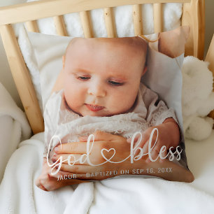 Baptism Simple Modern Heart Baby Photo Cushion