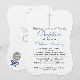 Baptism Son Cross Blue Invitations