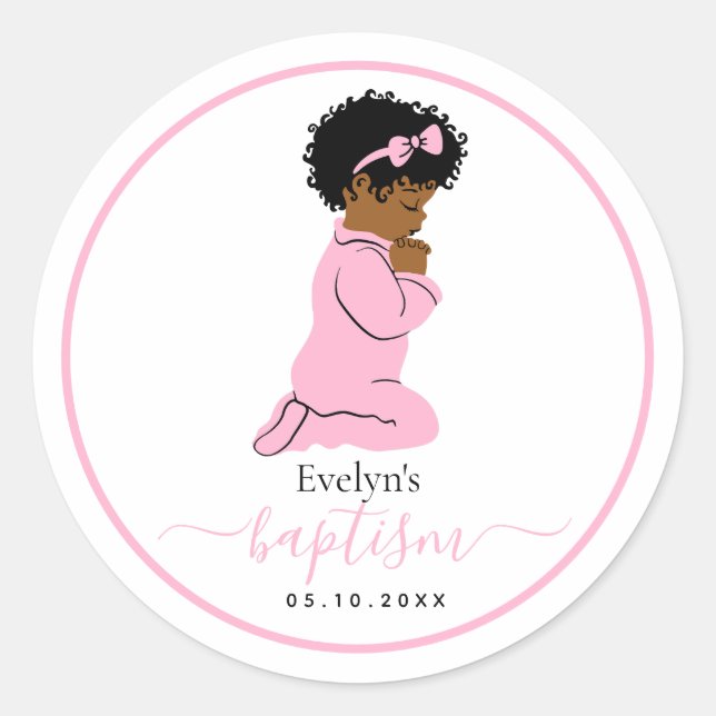 Baptism Sticker – Praying Black Baby Girl (Front)