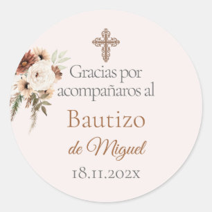 Baptism Stickers, Favour Label, in Spanish Classic Round Sticker