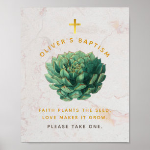 Baptism Succulent Favours Green Gold Botanical  Po Poster