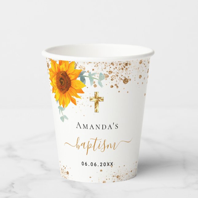 Baptism sunflowers eucalyptus paper cups (Front)