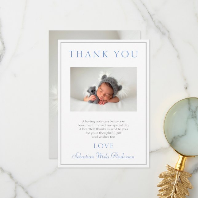 Baptism Thank you Card Blue Boy (Front/Back In Situ)