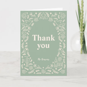 Baptism Thank You Card Christian Symbols Green