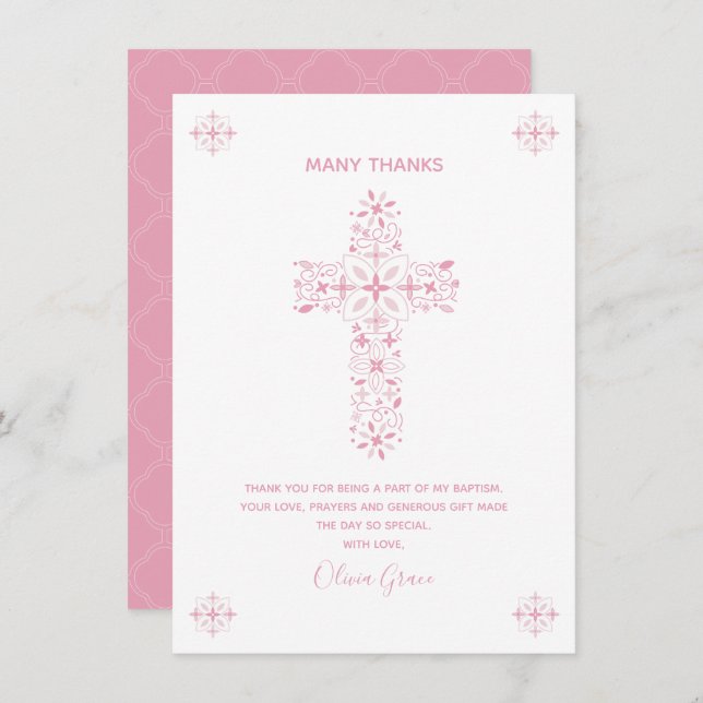 Baptism, Thank You Card - Girl's Custom Note (Front/Back)
