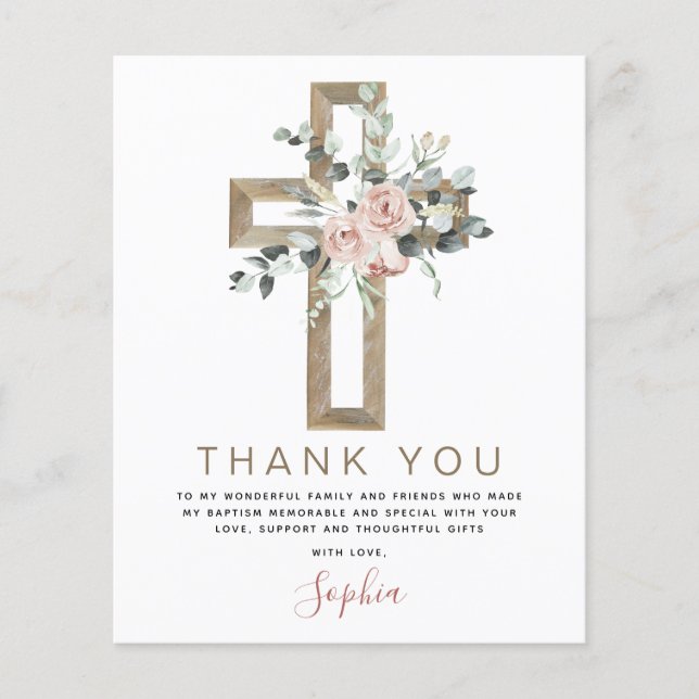 Baptism Thank You Dusty Pink Rose Christian (Front)