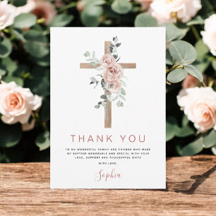 Baptism Thank You Dusty Pink Rose Christian Card