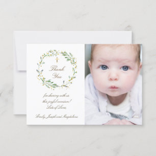 Baptism thank you  green wreath invitation