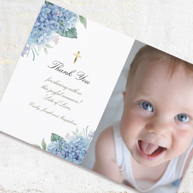 Baptism thank you hydrangea flowers invitation (Creator Uploaded)