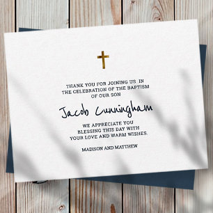 Baptism Thank You Modern Simple Gold Cross Card