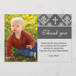 Baptism Thank You Note Christening Grey Photo Card