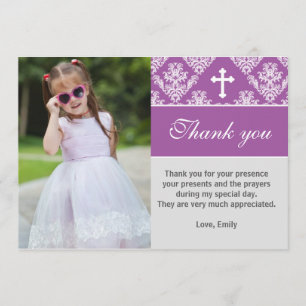 Baptism Thank You Note Custom Photo Card Purple