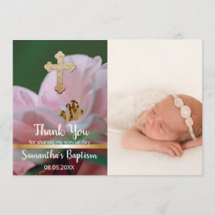 Baptism Thank You Photo Cross Spring Flower Card