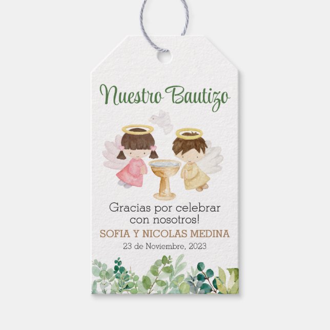 Baptism Thank You Tags. Gift Tags Spanish Girl Boy (Front)