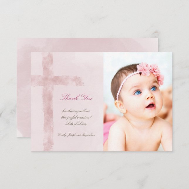 Baptism thank you watercolor Holy Cross Invitation (Front/Back)