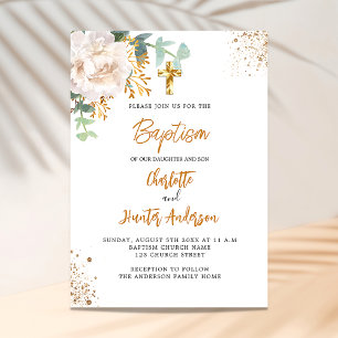 Baptism twins ucalyptus greenery floral white invitation