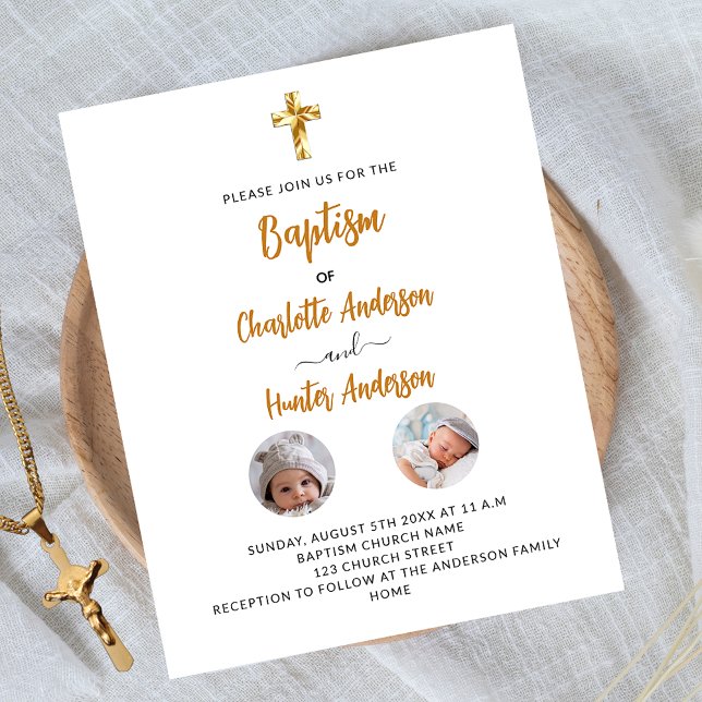 Baptism twins white photo budget invitation (Creator Uploaded)