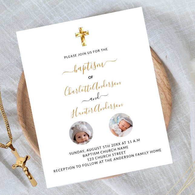 Baptism twins white photo invitation (Creator Uploaded)
