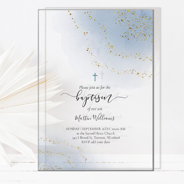 Baptism watercolor faux glitter acrylic invitations (Creator Uploaded)