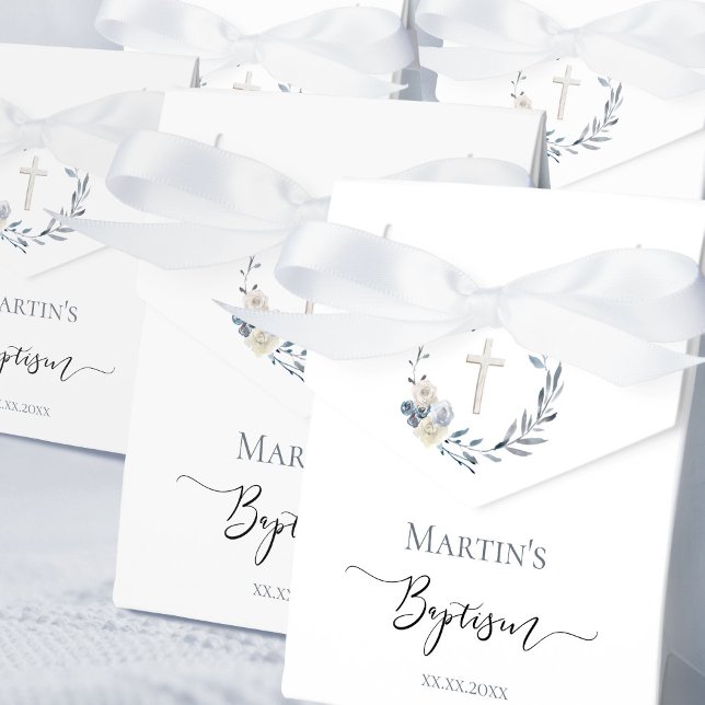 Baptism watercolor floral wreath favour box (Creator Uploaded)