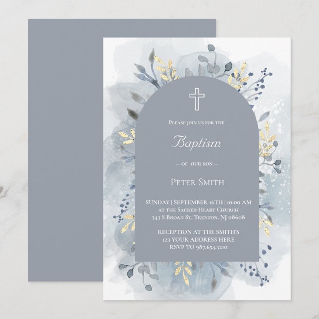 Baptism watercolor foliage  invitation (Front/Back)