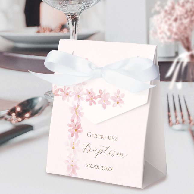 Baptism watercolor pink flowers cross favour box (Creator Uploaded)