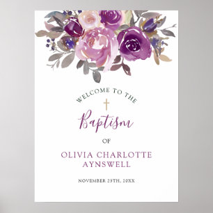 Baptism Welcome Dusty Mauve Purple Blush Botanical Poster