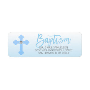 Baptism White Blue Cross BOY Return Address Label