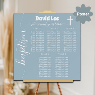 Baptism White Cross Dusty Blue 5 Tables Seating Poster