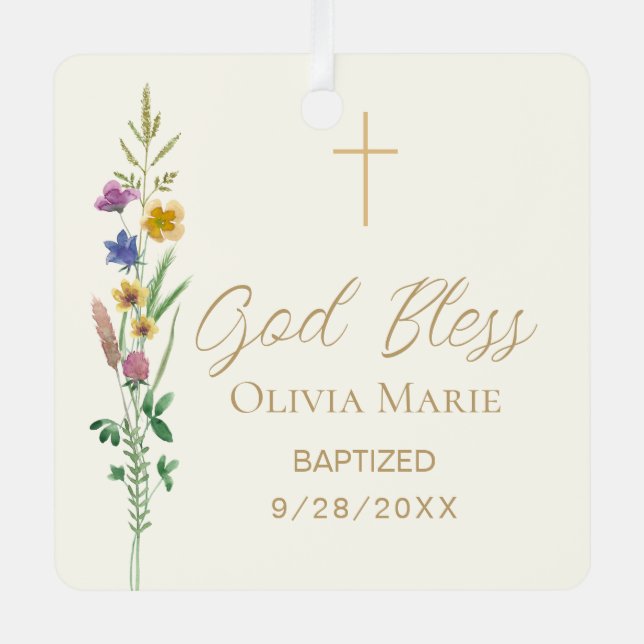 Baptism Wildflower Custom Photo Ceramic Metal Tree Decoration (Front)