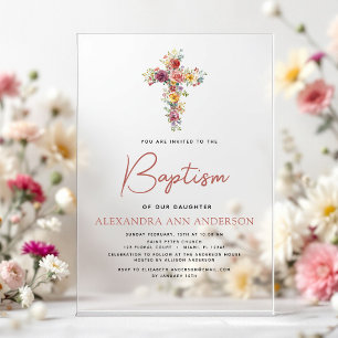 Baptism Wildflower Dusty Pink Rose Greenery Acrylic Invitations