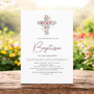 Baptism Wildflower Dusty Pink Rose Greenery Invitation