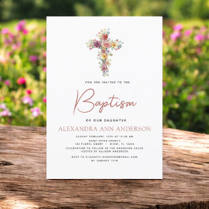 Baptism Wildflower Dusty Pink Rose Greenery Invitation
