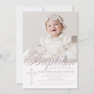 Baptism Word Pink Photo Invitation