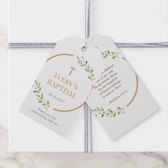 Baptism Wreath cross bible verse thank you favour Gift Tags (Front and back for baptism favor bookmark thank you tags.)