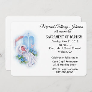 Baptismal Baby Boy Blue Flowers Invitation