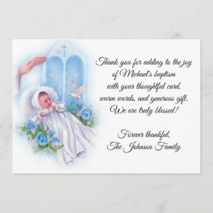 Baptismal Baby Boy Blue Flowers Thank You Card