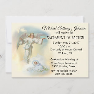 Baptismal Baby Boy Guardian Angel Invitation