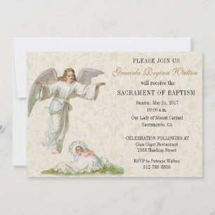 Baptismal Baby Girl Angel vintage  Invitation