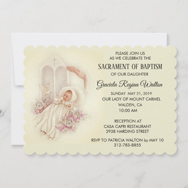 Baptismal Baby Girl Pink Flowers Invitation (Front)