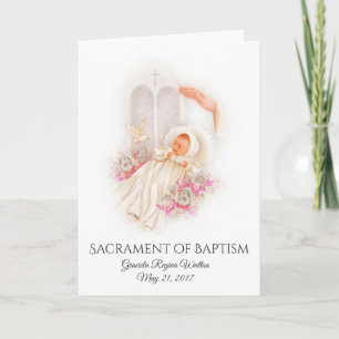 Baptismal Baby Girl Pink Flowers Invitation Card