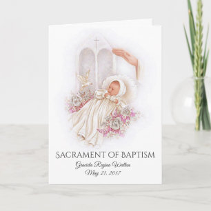 Baptismal Baby Girl Pink Flowers Invitation Card