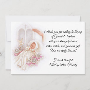 Baptismal Baby Girl Pink Flowers Thank You Card