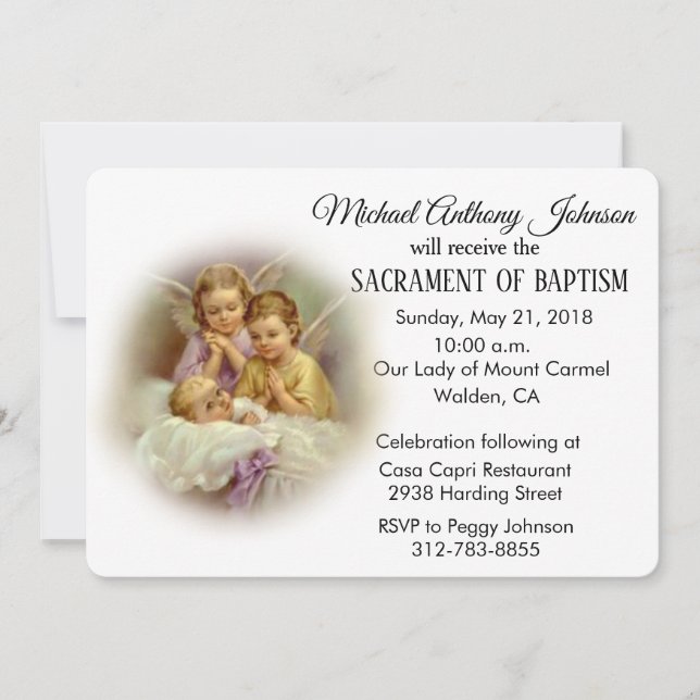 Baptismal Baby Guardian Angels  Invitation (Front)