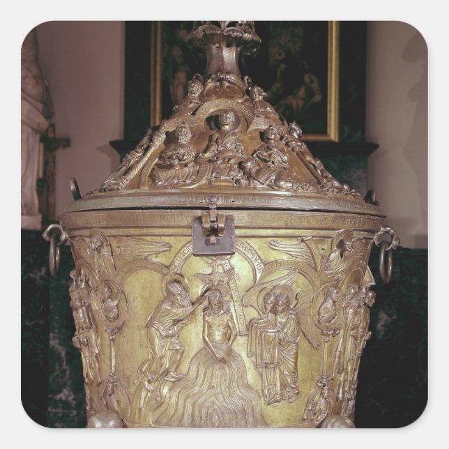 Baptismal font showing square sticker (Front)