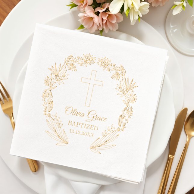 Baptized Floral Cross Religious Event  Foil Napkins (Creator Uploaded)