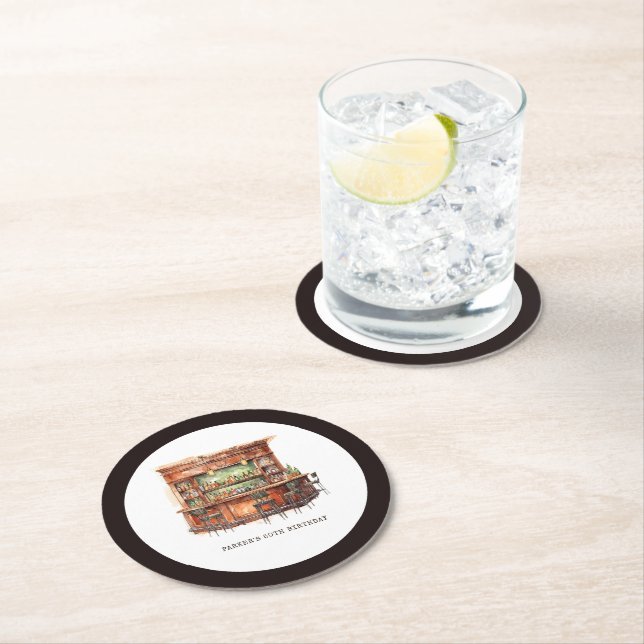 Bar Adult Birthday Any Age Personalised Round Paper Coaster (Insitu)