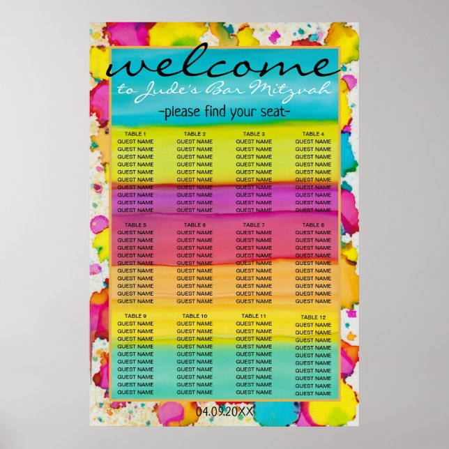 Bar an Bat Mitzvah Colourful Confetti Seating Char Poster (Front)